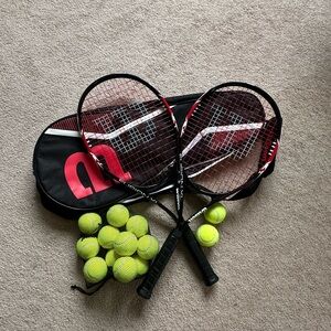 Wilson Black and Red Tennis Racket Set with Carrying Case and Balls